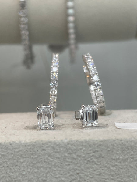 Naomi Emerald Stud Earrings // Rhodium Plated Sterling Silver + 1ct Diamond