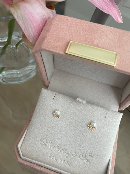 Daisy Pearl Studs // 14kt Gold Vermeil + CZ
