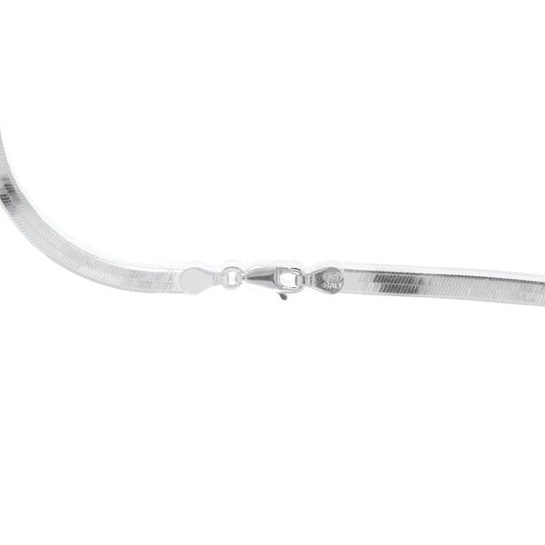 Silver herringbone chain on a white background