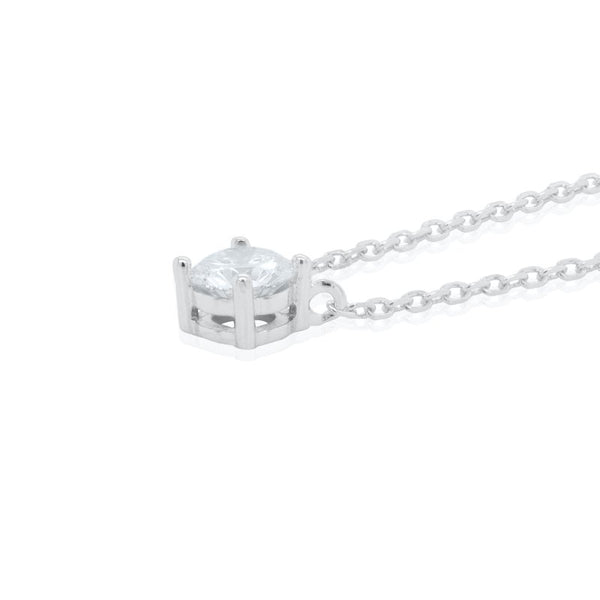 Silver necklace with a diamond gemstone on a white background