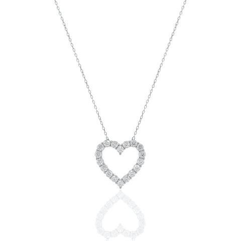 Heart-shaped diamond necklace on a white background