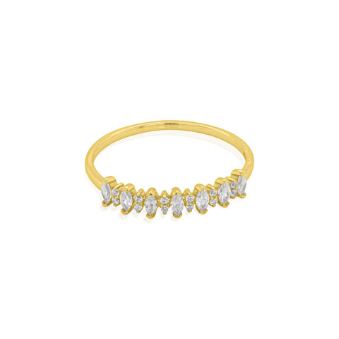 Gold ring with small diamonds on a white background