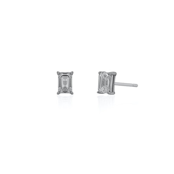 Naomi Emerald Stud Earrings // Rhodium Plated Sterling Silver + 1ct Diamond