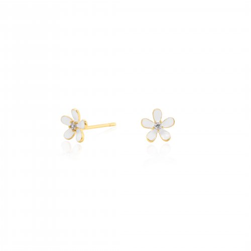 White Kayla Flower Studs // 14k Gold Vermeil + CZ