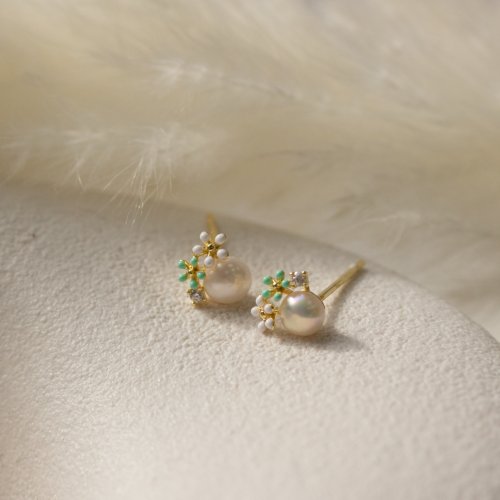 Turquoise Daisy Pearl Studs // 14k Gold Vermeil + CZ