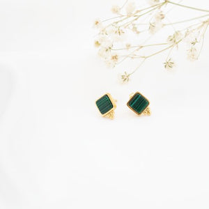 Nina Stud Earrings // 14k Gold Vermeil & Malachite Stone