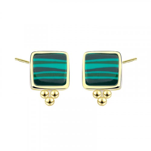 Nina Stud Earrings // 14k Gold Vermeil & Malachite Stone